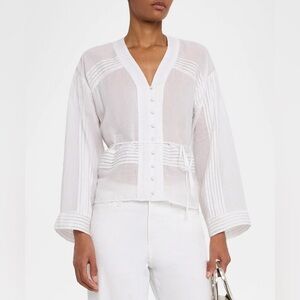 NWT Rag & Bone Viviana V-Neck Button Front Ramie White Blouse Sz L